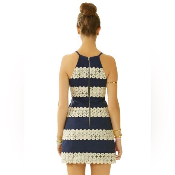 NWT Lilly Pulitzer Annabelle True Navy Gold Lace Stripe Shift Dress Size 00 - Picture 15 of 16